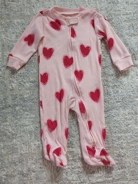Carter's Pink Footed One-Piece with Red Heart Print Size 6-9 Months